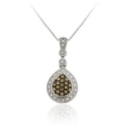 Sterling Silver 1/5ct TDW Champagne Diamond Teardrop Pendant
