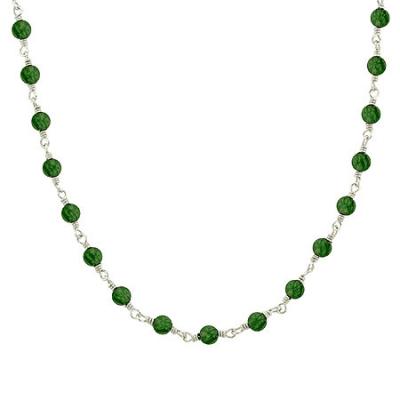 Sterling Silver .925 Genuine Aventurine Stone Bead Link Necklace