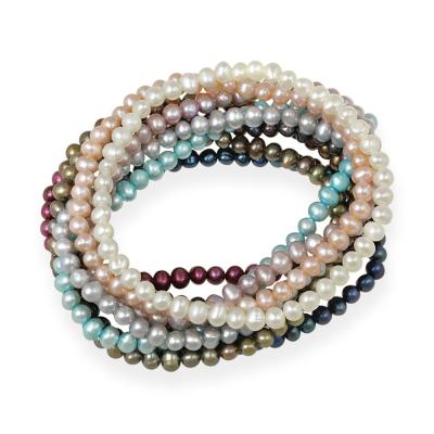 4-4.5mm Multi Color Freshwater Cultured Pearls Stretch Bracelets, Set of 10