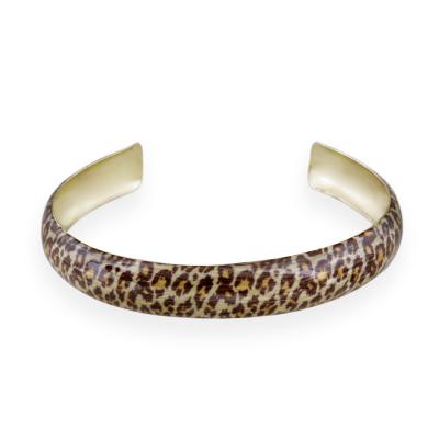 Gold Tone Enamel Leopard Print Bangle Bracelet
