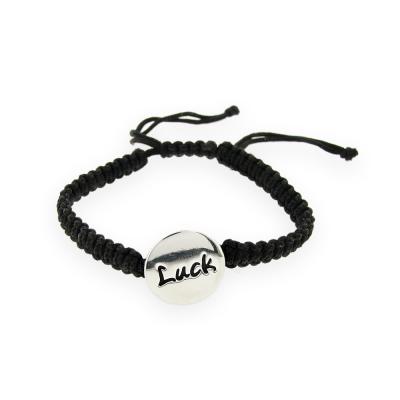 Sterling Silver Circle LUCK Adjustable Weave Bracelet
