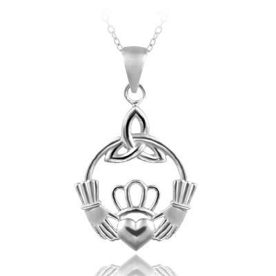 Sterling Silver Hands Holding Heart Claddagh Necklace