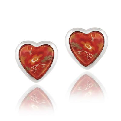 Sterling Silver Red Millefoiri Glass Heart Stud Earrings