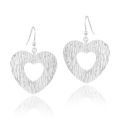 Sterling Silver Hammered Open Heart Dangle Earrings