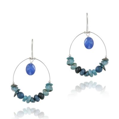 Sterling Silver Created Turquoise & Blue Apatite Hoop Dangle Earrings