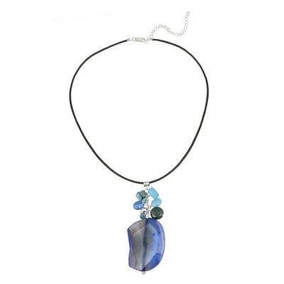 Sterling Silver Created Turquoise, Brazilian Agate & Blue Apatite Cluster Necklace