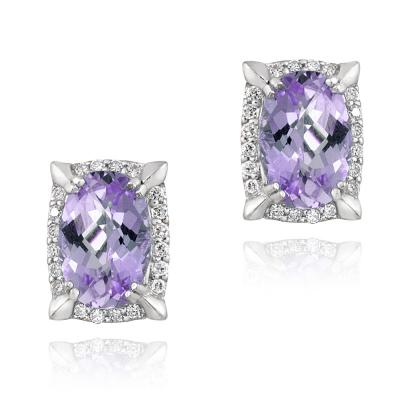 Rhodium Plated 6.2ct Amethyst & CZ Oval Earrings