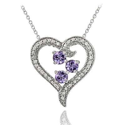 Sterling Silver Multi Gemstone & Diamond Accent Open Heart Necklace