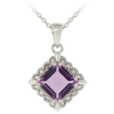Sterling Silver 2.35ct Amethyst & Diamond Accent Diamond Shape Necklace