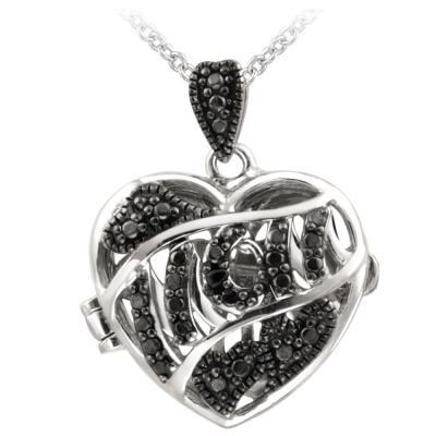 Silver-Tone Black Diamond Accent MOM  Heart Locket Necklace