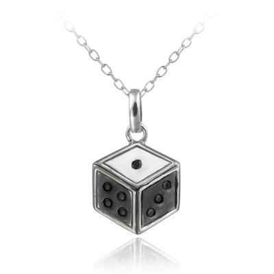 Sterling Silver Black Diamond Accent Dice Necklace