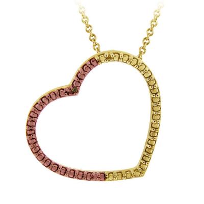 18k Two-Tone Rose Gold over Silver  Champagne Diamond Accent Open Heart Necklace