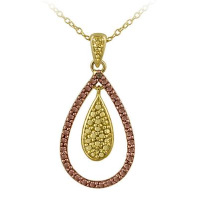 18k Two-Tone Rose Gold over Silver  Champagne Diamond Accent Double Teardrop Necklace