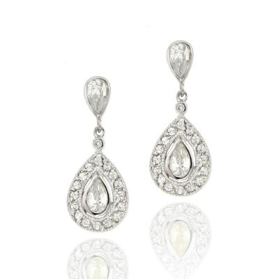 Sterling Silver CZ Double Teardrop Dangle Earrings
