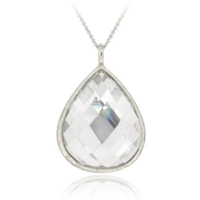 Sterling Silver CZ Teardrop Brushed Necklace