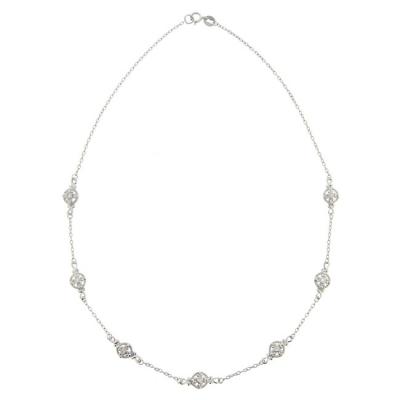 Sterling Silver CZ Flower Chain Necklace