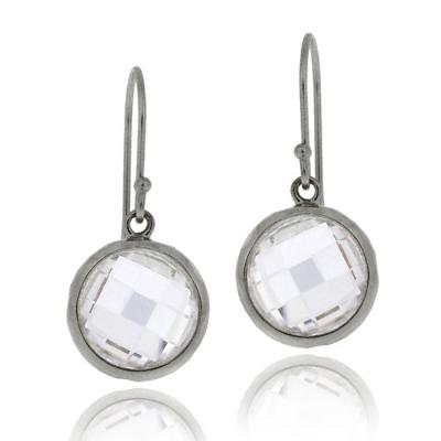 Black Rhodium Overlay Sterling Silver 5ct CZ Circle Brushed Drop Dangle Earrings