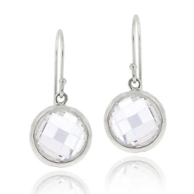 Sterling Silver 5ct CZ Circle Brushed Drop Dangle Earrings