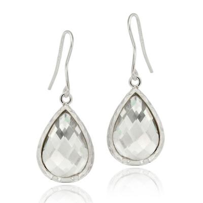 Sterling Silver 8ct CZ Teardrop Brushed Dangle Earrings