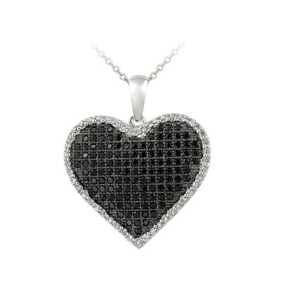 Sterling Silver Black & White CZ Heart Necklace