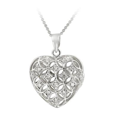 Sterling Silver CZ Puffed Heart Locket Necklace