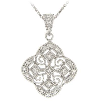 Sterling Silver CZ Filigree Flower Necklace