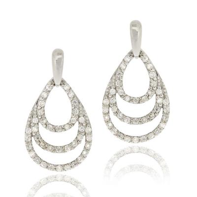 Sterling Silver CZ Striped Teardrop Dangle Earrings