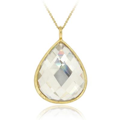 18K Gold Over Sterling Silver CZ Teardrop Brushed Necklace