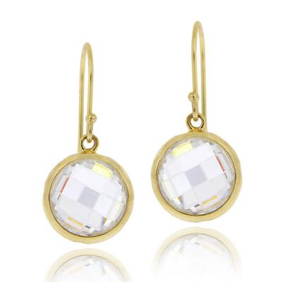18K Gold Over Sterling Silver 5ct CZ Circle Brushed Drop Dangle Earrings