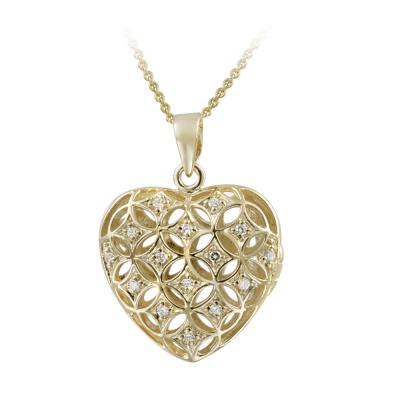 18K Gold over Sterling Silver CZ Puffed Heart Locket Necklace
