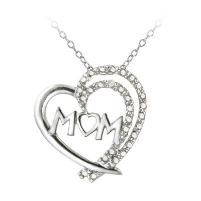 Sterling Silver Diamond Accent MOM Open Heart Necklace