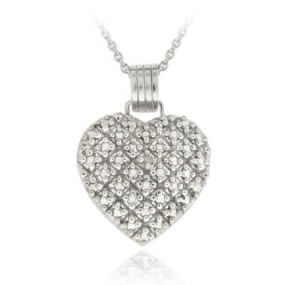 Sterling Silver Diamond Accent Pave Heart Necklace