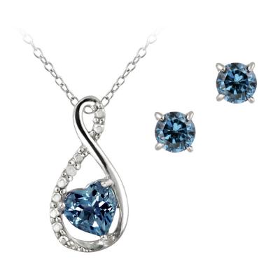 Sterling Silver London Blue Topaz & Diamond Accent Infinity Heart Necklace and Earrings Set