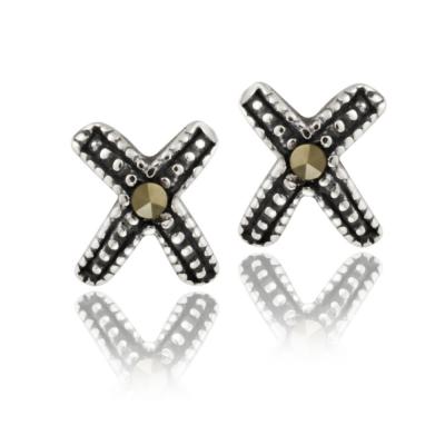 Sterling Silver Marcasite X Shape Stud Earrings