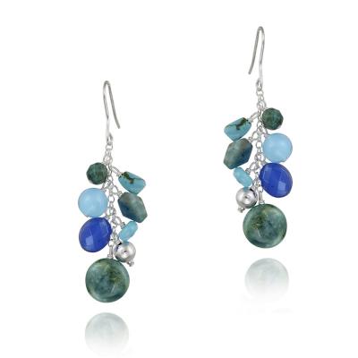 Sterling Silver Blue Quartz & Blue Apatite Dangle Cluster Earrings