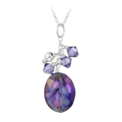 Sterling Silver Iridescent Blue Glass & Swarovski Elements Cluster Necklace