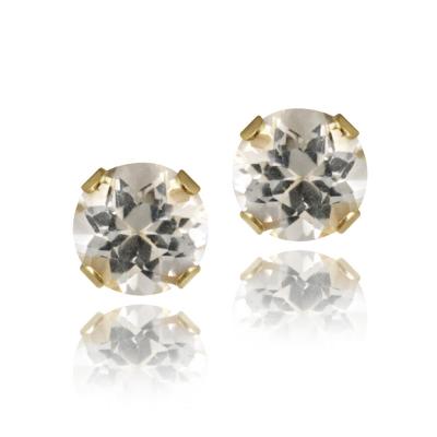 14K Yellow Gold 3/5ct White Topaz Stud Earrings, 4mm