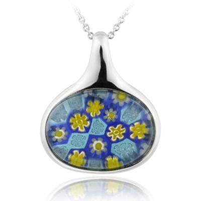 Sterling Silver Blue Millefoiri Glass Oval Pendant