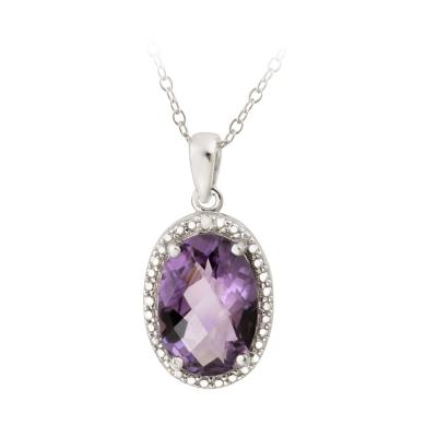Sterling Silver 4ct Amethyst & Diamond Accent Oval Necklace