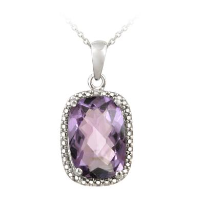 Sterling Silver 5.1ct Amethyst & Diamond Accent Cushion Cut Necklace