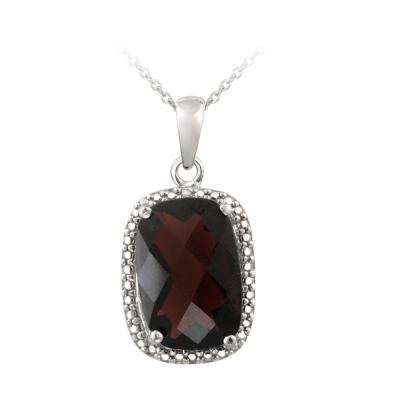 Sterling Silver 7ct Garnet & Diamond Accent Cushion Cut Necklace