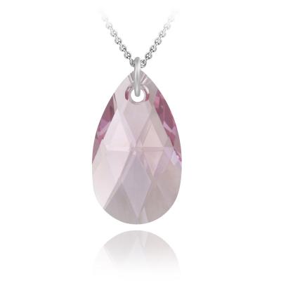 Sterling Silver Pink Swarovski Elements Teardrop Necklace