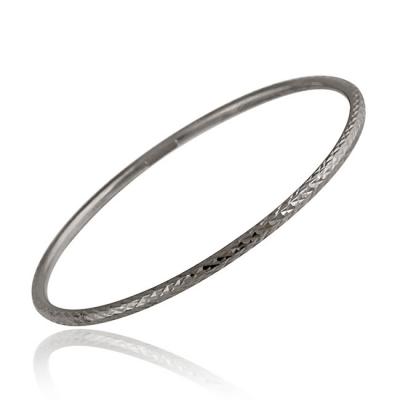 Black Rhodium Overlay Sterling Silver 3mm Diamond-Cut Bangle