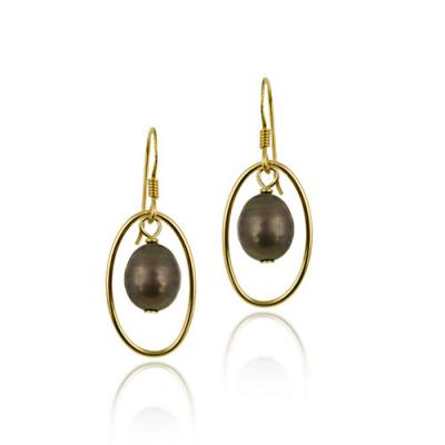 18K Gold over Sterling Silver Freshwater Cultured Gold Pearl Dangle Earrings