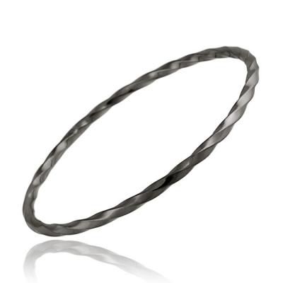 Black Rhodium Overlay Sterling Silver 3mm Twist Bangle Bracelet