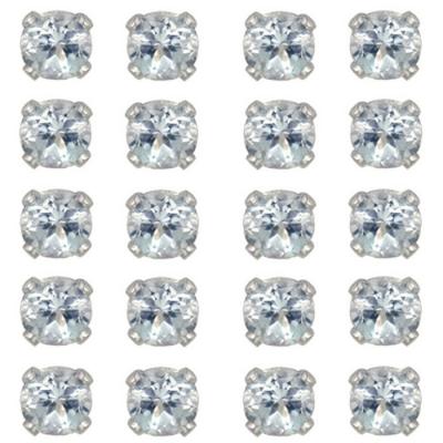 Sterling Silver 11.16ct Blue Topaz 5mm Stud Earrings, Set of 10