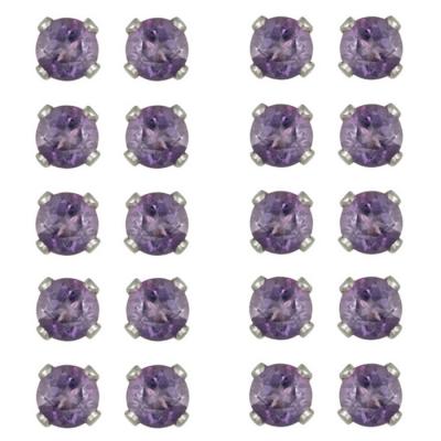 Sterling Silver 5ct Amethyst 4mm Stud Earrings, Set of 10