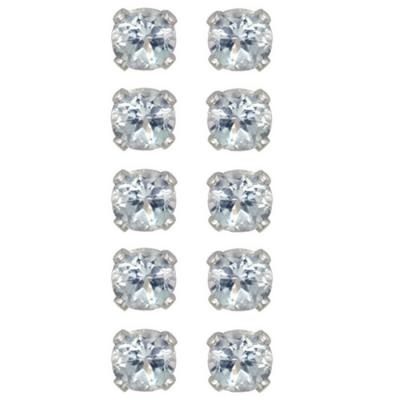 Sterling Silver 5.8ct Blue Topaz 5mm Stud Earrings, Set of 5