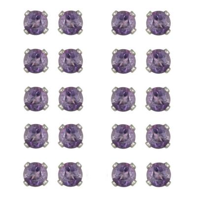 Sterling Silver 2ct Amethyst 3mm Stud Earrings, Set of 10