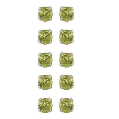 Sterling Silver 1.2ct Peridot 3mm Stud Earrings, Set of 5